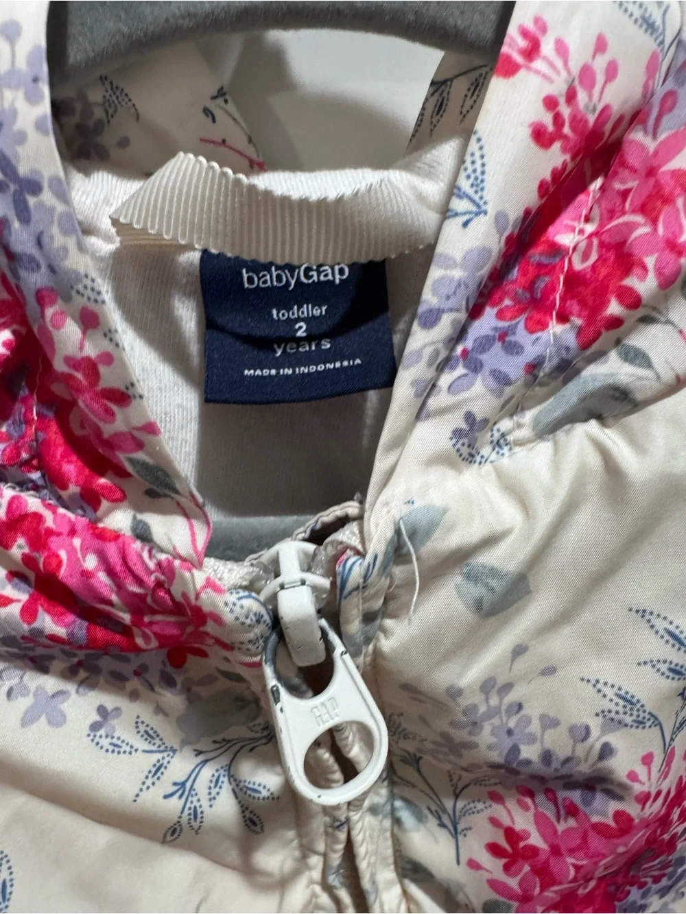 GAP Cream Hooded Light Weight Jacket with Pink Floral Print